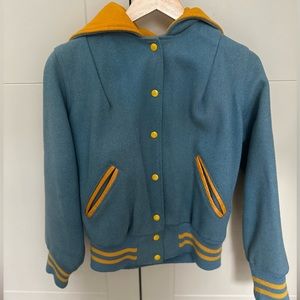 Vintage wool varsity jacket - light blue with yellow trim